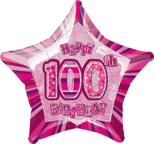 50cm Age 100 Pink Birthday Star Foil Balloon UNINFLATED