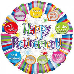 45cm Happy Retirement Round Foil Balloon UNINFLATED