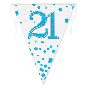 Sparkling Fizz Blue 21st Birthday Flag Banner