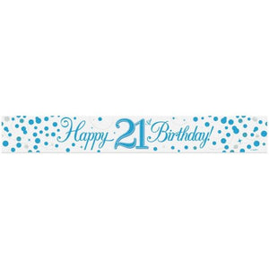 Sparkling Fizz Blue 21st Happy Birthday Foil Banner