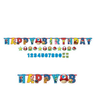 Super Mario Brothers Jumbo Letter Happy Birthday Banner Kit with Bonus ...