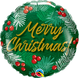 45cm Christmas Greens & Berries Round Foil Balloon UNINFLATED