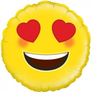 45cm Emoji Heart Eyes Round Foil Balloon UNINFLATED