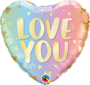 45cm Heart Foil Love You Pastel Ombre & Hearts Balloon UNINFLATED