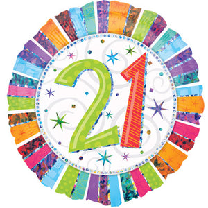 45cm Radiant 21st Happy Birthday Round Foil Balloon UNINFLATED