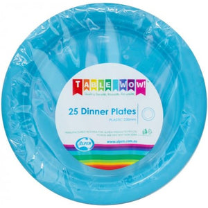 Azure Blue Plastic Dinner Plates - Pack of 25