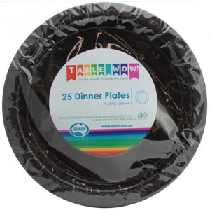 Black Plastic Dinner Plates - Pack of 25