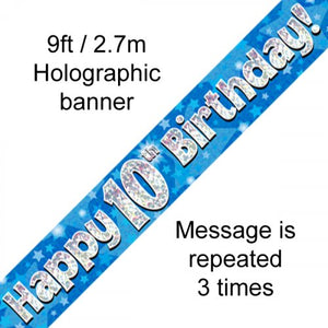 Blue Holographic 10th Happy Birthday Foil Banner