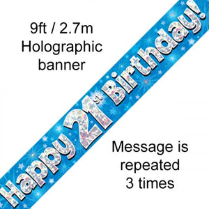 Blue Holographic 21st Happy Birthday Foil Banner