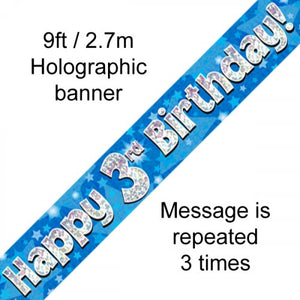 Blue Holographic 3rd Happy Birthday Foil Banner