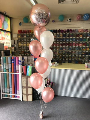 Bunch Of 9 Helium Balloons Bouquet with Personalised Orbz Balloon