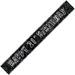 Glitz Black And Silver 21st Happy Birthday Foil Banner