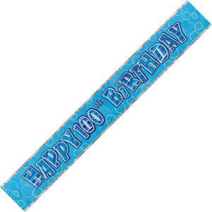 Glitz Blue 100th Happy Birthday Foil Banner