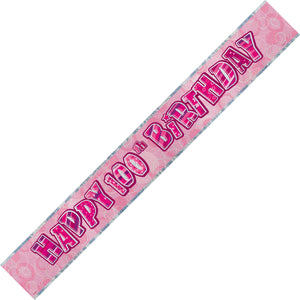Glitz Pink 100th Happy Birthday Foil Banner