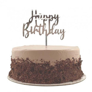 Happy Birthday Silver Acrylic Cake Topper