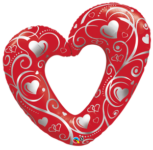 Hearts & Filigree Red SuperShape Foil Balloon UNINFLATED