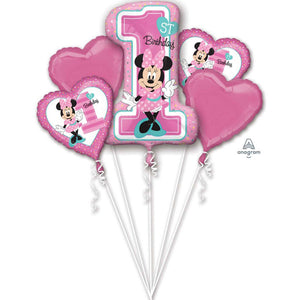 Minnie Mouse 1st Birthday Foil Balloon Bouquet UNINFLATED - Pack of 5