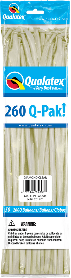 260 Q-Pak Diamond Clear Qualatex Plain Latex UNINFLATED - Pack of 50