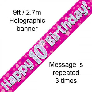 Pink Holographic 10th Happy Birthday Foil Banner