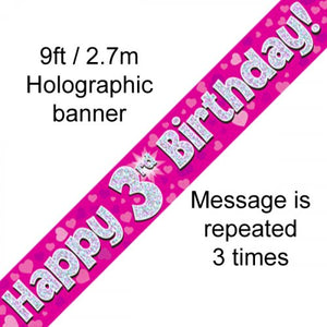 Pink Holographic 3rd Happy Birthday Foil Banner