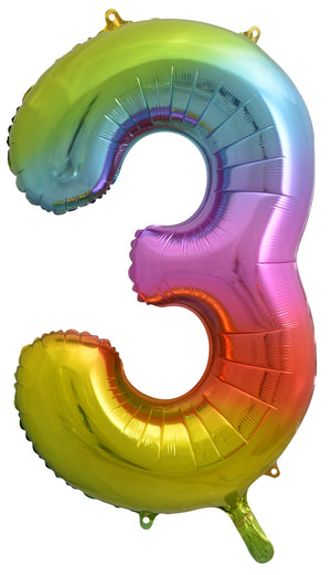 Rainbow Splash Number 3 Supershape 86cm Foil Balloon UNINFLATED