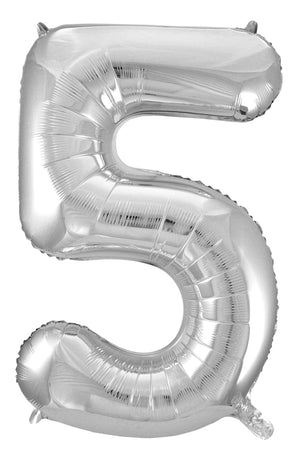 Silver Number 5 Supershape 86cm Foil Balloon UNINFLATED