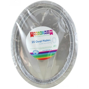 Silver Plastic Oval Plates - Pack of 25