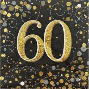Sparkling Fizz Black Gold 60th Birthday Napkins - Pack of 16