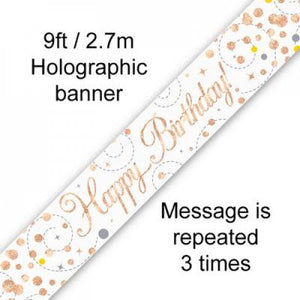 Sparkling Fizz Rose Gold Happy Birthday Foil Banner