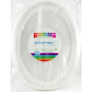 White Plastic Oval Plates - Pack of 25