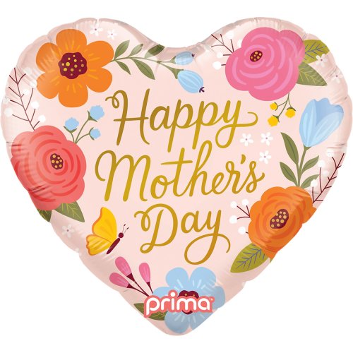 18 Inch Happy Mother's Day Trendy Flowers Heart Foil Balloon UNINFLATED