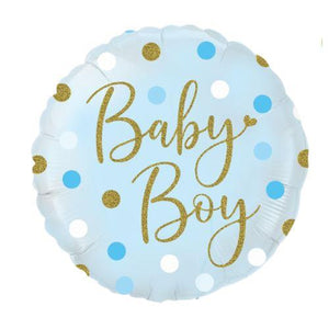 45cm Sparkliing Baby Boy Dots Round Foil Balloon UNINFLATED