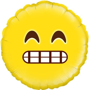 45cm Emoji Grin Round Foil Balloon UNINFLATED
