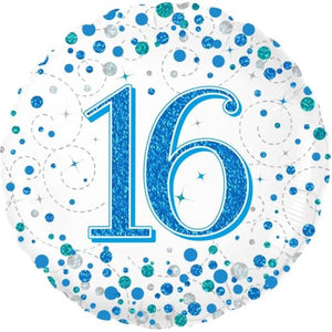 45cm Sparkling Fizz  Blue 16th Birthday Round Foil Balloon UNINFLATED