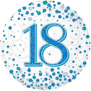 45cm Sparkling Fizz  Blue 18th Birthday Round Foil Balloon UNINFLATED