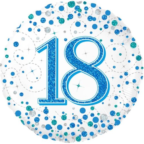 45cm Sparkling Fizz  Blue 18th Birthday Round Foil Balloon UNINFLATED