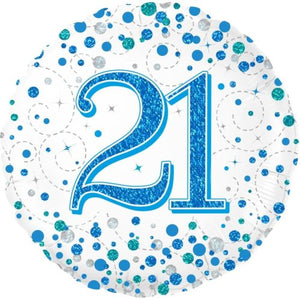 45cm Sparkling Fizz  Blue 21st Birthday Round Foil Balloon UNINFLATED