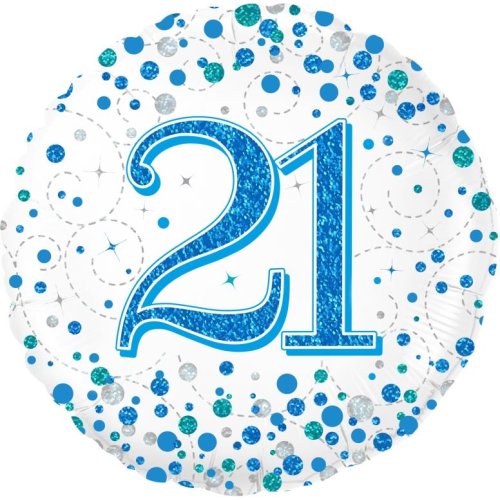 45cm Sparkling Fizz  Blue 21st Birthday Round Foil Balloon UNINFLATED