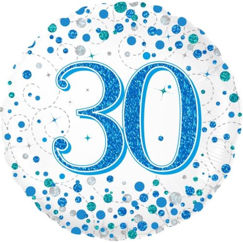 45cm Sparkling Fizz  Blue 30th Birthday Round Foil Balloon UNINFLATED
