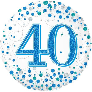 45cm Sparkling Fizz  Blue 40th Birthday Round Foil Balloon UNINFLATED