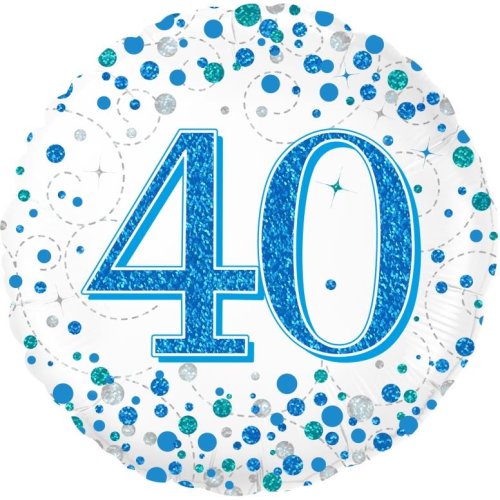 45cm Sparkling Fizz  Blue 40th Birthday Round Foil Balloon UNINFLATED