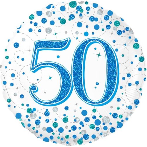 45cm Sparkling Fizz  Blue 50th Birthday Round Foil Balloon UNINFLATED