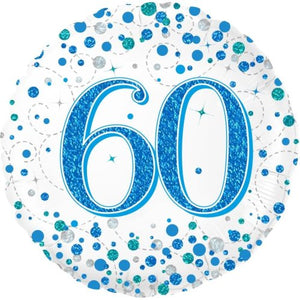 45cm Sparkling Fizz  Blue 60th Birthday Round Foil Balloon UNINFLATED