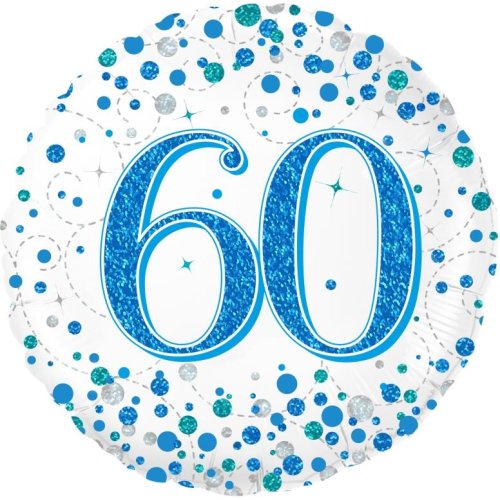 45cm Sparkling Fizz  Blue 60th Birthday Round Foil Balloon UNINFLATED