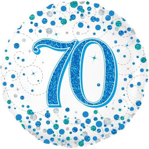 45cm Sparkling Fizz  Blue 70th Birthday Round Foil Balloon UNINFLATED