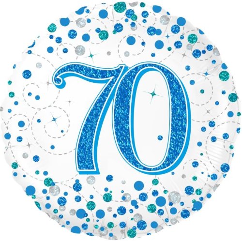 45cm Sparkling Fizz  Blue 70th Birthday Round Foil Balloon UNINFLATED