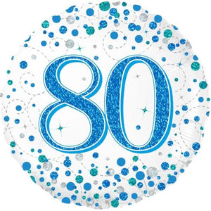 45cm Sparkling Fizz  Blue 80th Birthday Round Foil Balloon UNINFLATED