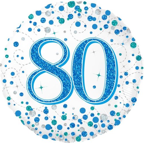 45cm Sparkling Fizz  Blue 80th Birthday Round Foil Balloon UNINFLATED