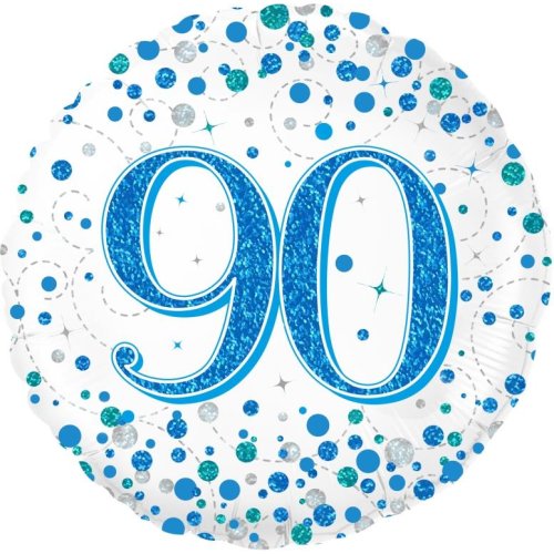 45cm Sparkling Fizz  Blue 90th Birthday Round Foil Balloon UNINFLATED