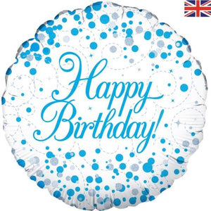 18 inch Sparkling Fizz Blue Happy Birthday  Round Foil Balloon UNINFLATED